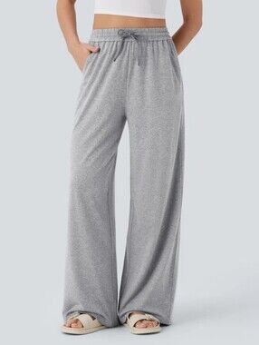 Halara High Waisted Drawstring Pocket Wide Leg Baggy Casual Pants